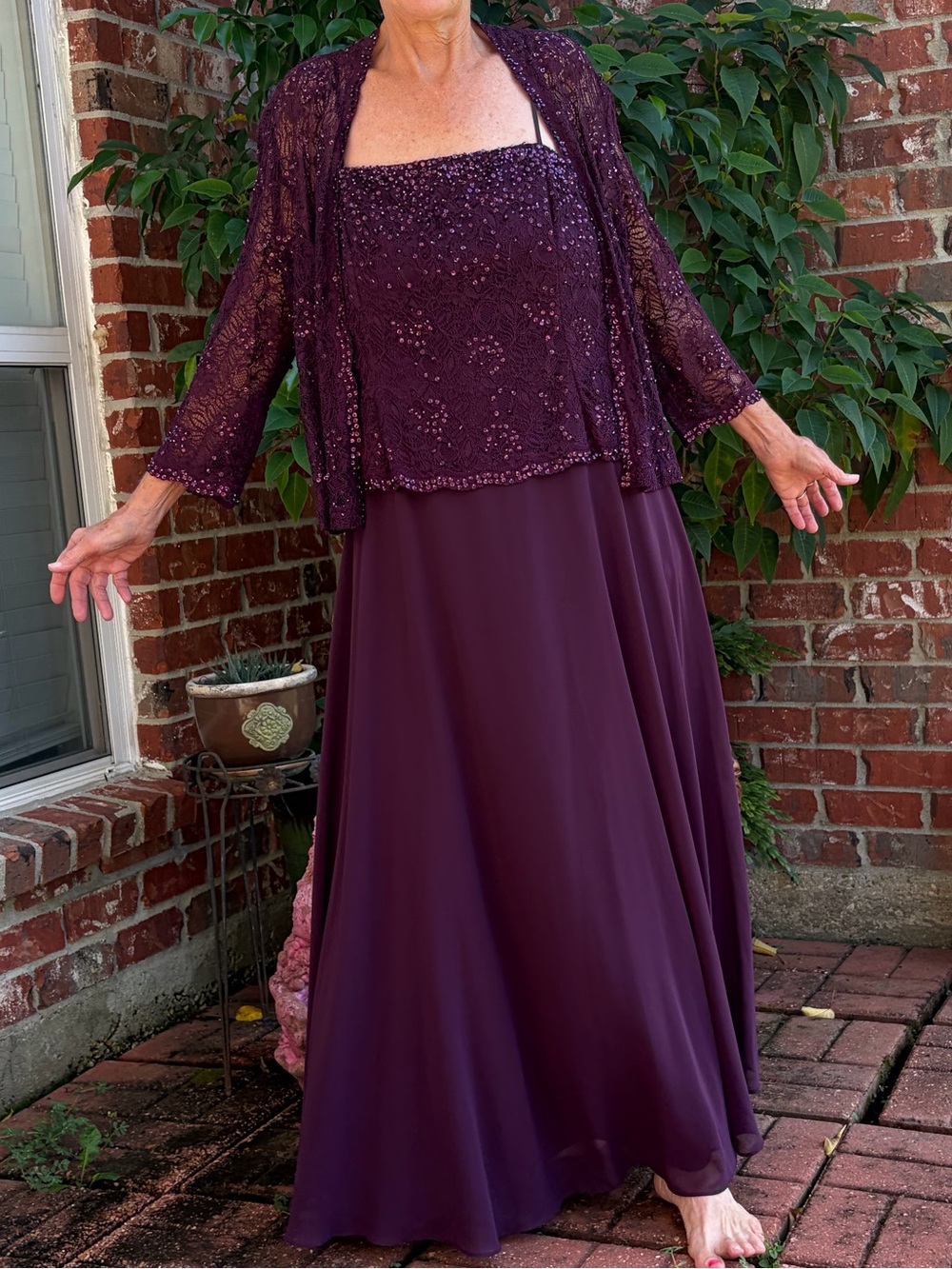 Plum Beaded Evening Dress with Matching Jacket